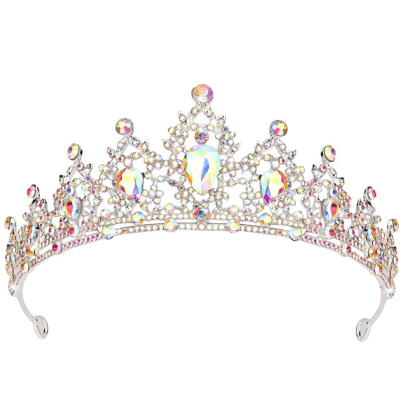 SuPoo Tiaras for Girls AB Silver Crown Crystal Princess Crown Headband Birthday Queen Shiny Tiara for Women Princess Decoration for Wedding Party Prom Halloween Quinceanera - Image 1